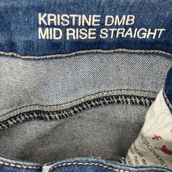 Lola 4 M 31 Kristine DMB Mid Rise Straight Jeans Dark Medium Wash Light Distress - Picture 3 of 5
